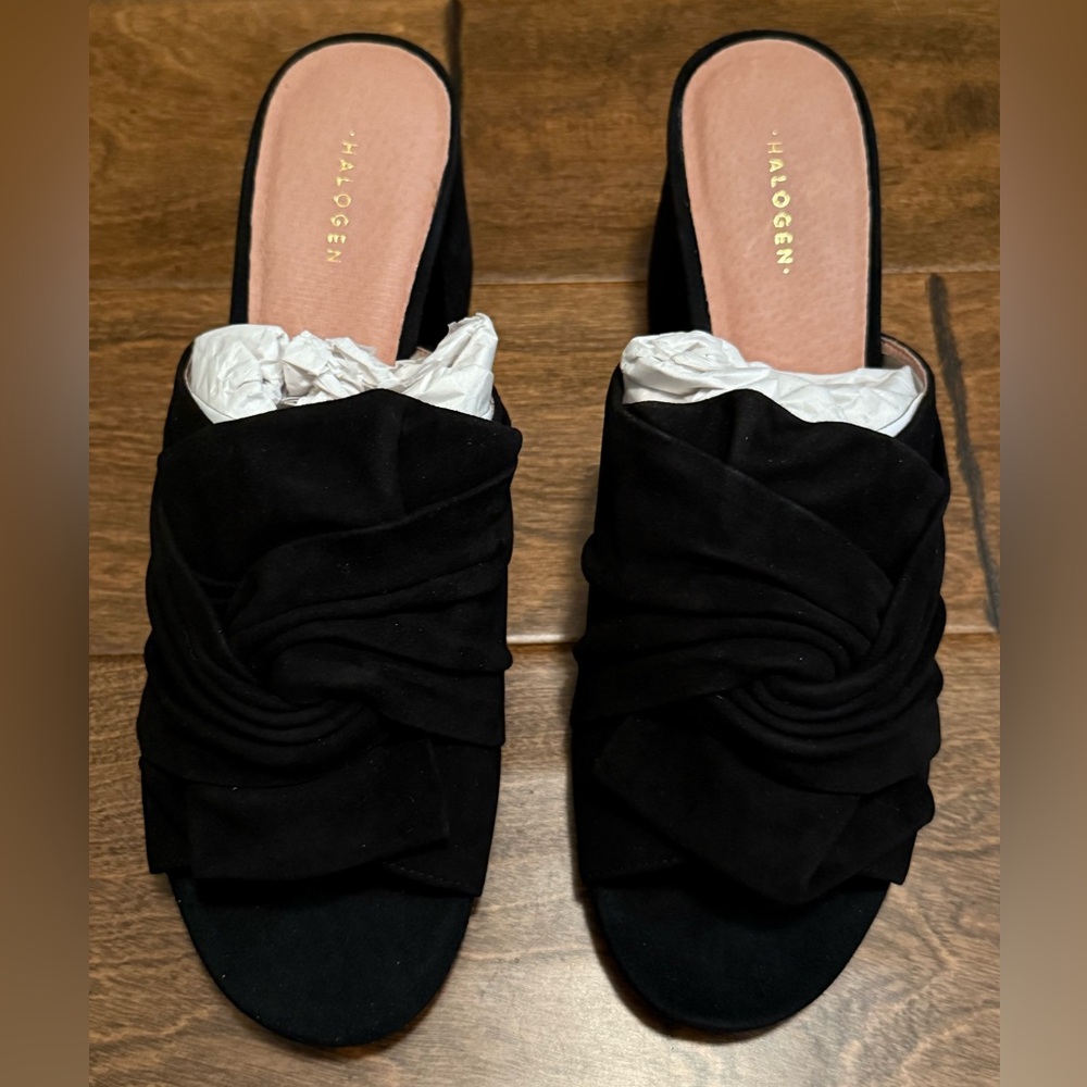 NWOB WOMENS HALOGEN/NORDSTROM BLACK SUEDE MULE SANDAL - SIZE 11